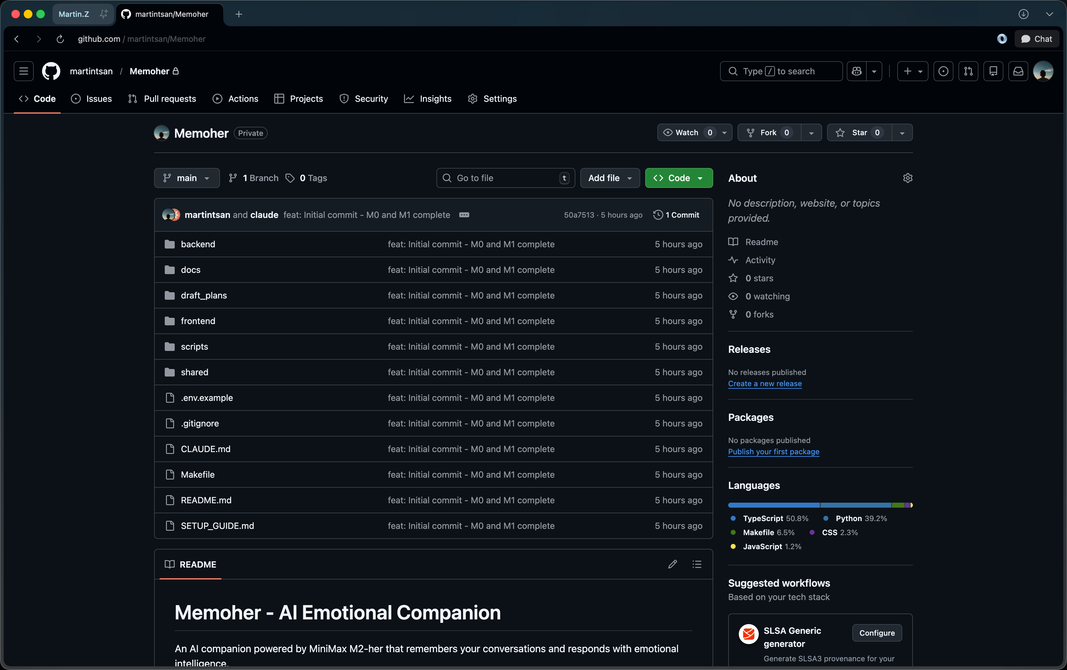 Code distribution: 18K lines broken down by backend, frontend, documentation, and tests